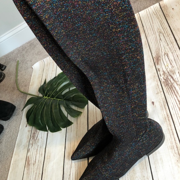 ZARA RAINBOW GLITTER OVER THE KNEE SOCK BOOTS - Picture 4 of 5